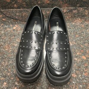 BCBG Black Leather Studded Loafers